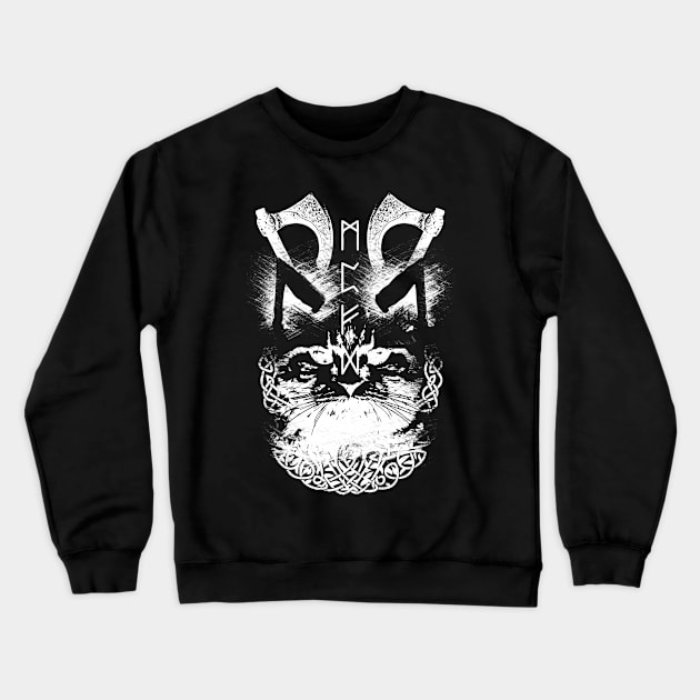 Abstract Cat in Viking Style - White Crewneck Sweatshirt by Scailaret